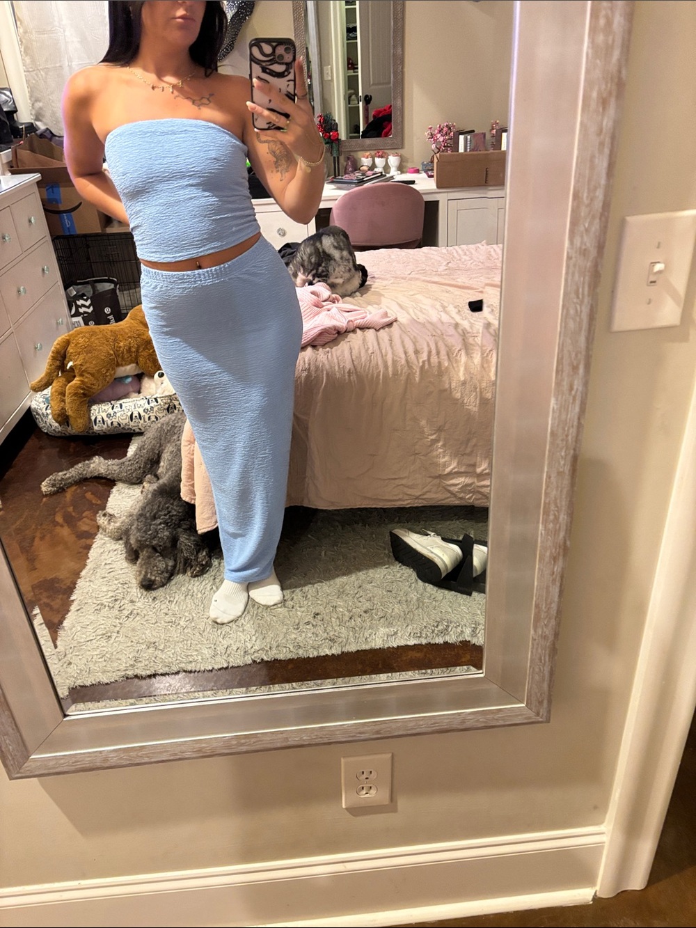 Light Blue Strapless Tube Top and Skirt Set